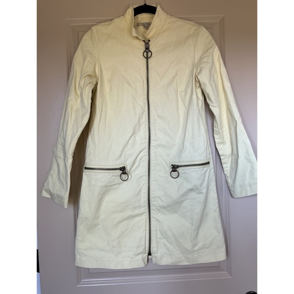 Free People Jackets & Blazers - Free People- Denim Yellow Zip-up Stretch Lined Jacket Coat Utility Trench XS